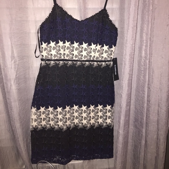 Bebe star lace black and navy mini dress - Picture 7 of 8